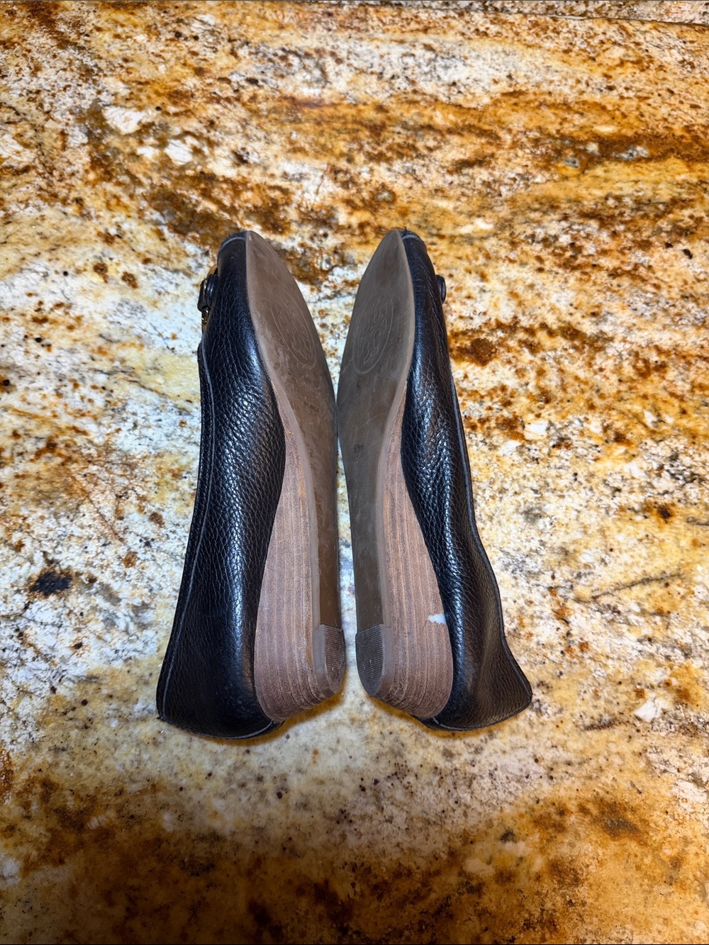 Tory Burch Black Pebbled Leather Peep Toe Wedge Pumps - Picture 8 of 9
